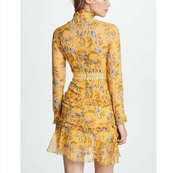 Nicholas Women's Floral Print Long Sleeve Mini Dress Size 2 Yellow - Picture 2 of 14